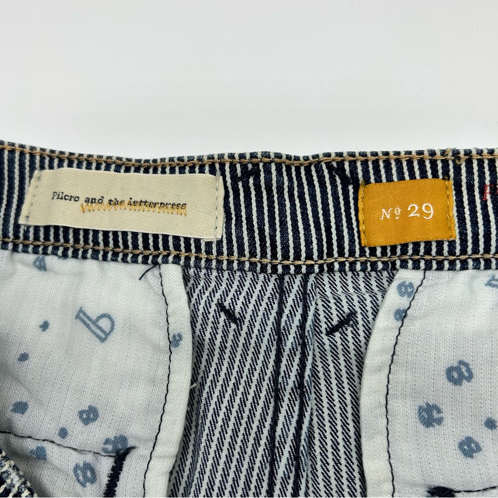 Pilcro and the Letterpress Blue Striped Patchwork Jean Shorts Sz 29 NWT - Picture 5 of 10